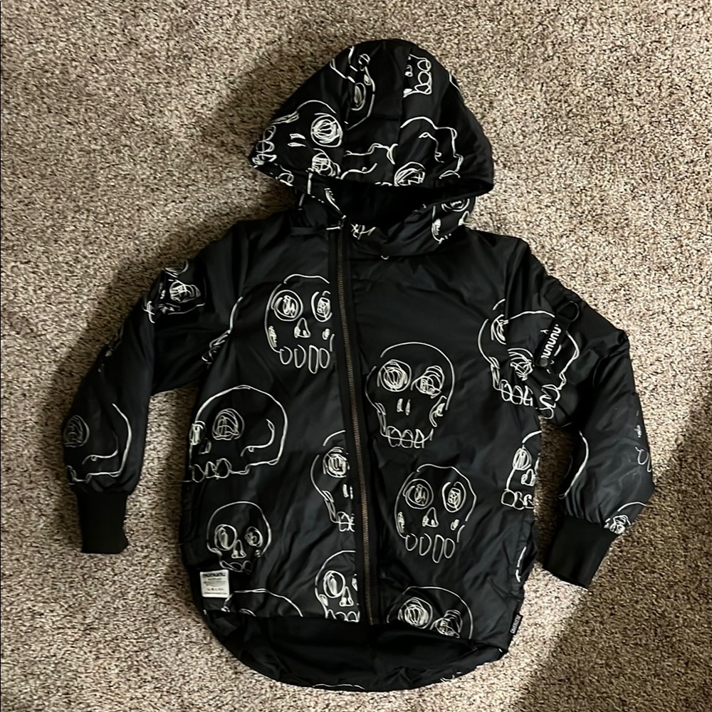 Nununu Black Hooded Puffer Jacket with Skull Print